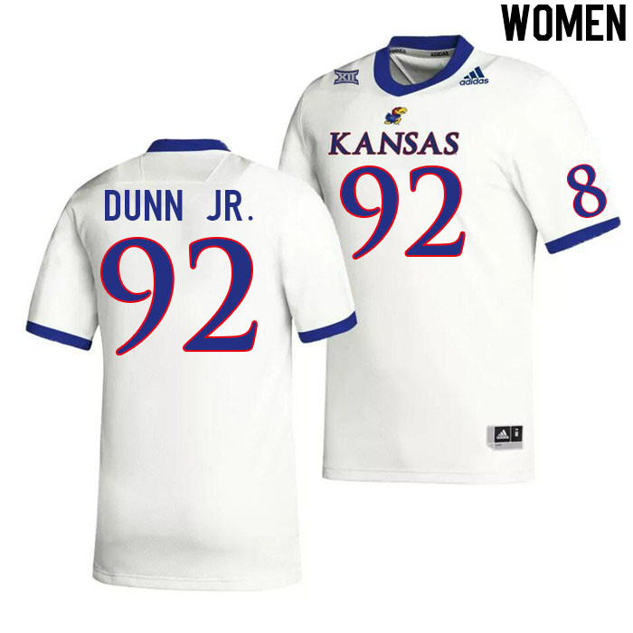 Women #92 Tommy Dunn Jr. Kansas Jayhawks College Football Jerseys Stitched Sale-White - Click Image to Close